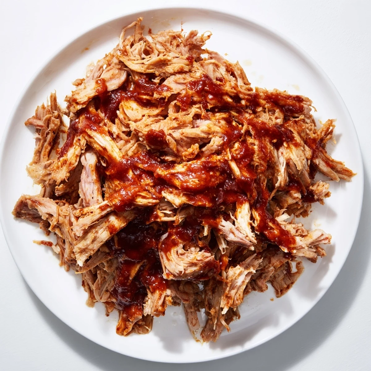 A close-up of slow-cooked 5-Ingredient BBQ pulled pork, smoky and delicious, perfect for a feast.