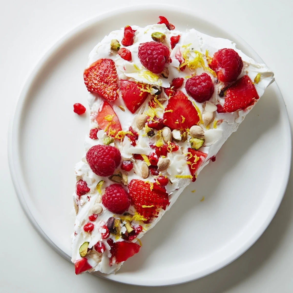 Creamy Frozen Yogurt Bark with red berries, a refreshing summer dessert ready to serve.