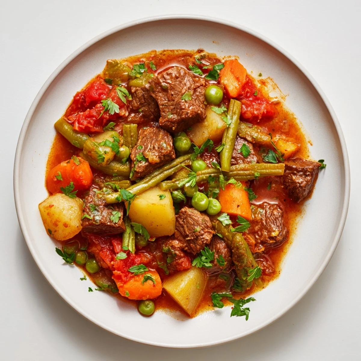 Tender chunks of beef and vegetables simmer in this pressure cooker beef and vegetable stew.