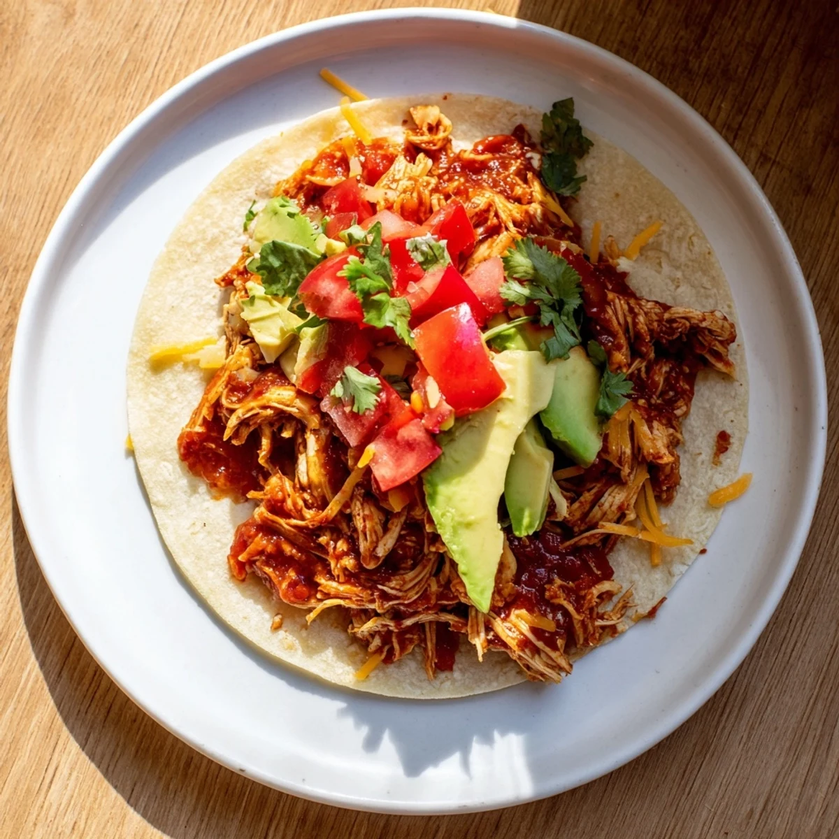 Glimpse the tender slow cooker shredded chicken tacos, ready to be filled with fresh toppings and served.