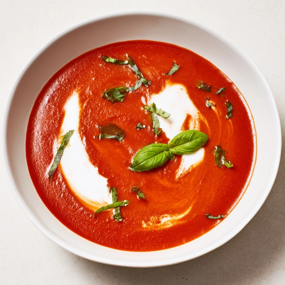 A steaming bowl of creamy Comfort Soup topped with fresh basil, ready to savor.