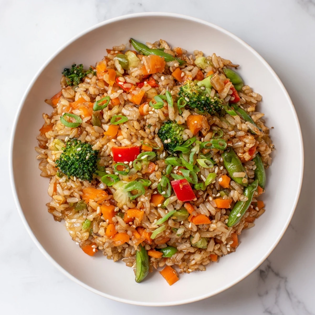 A close-up shot of steaming crispy vegetable fried rice bowls, garnished with fresh cilantro.