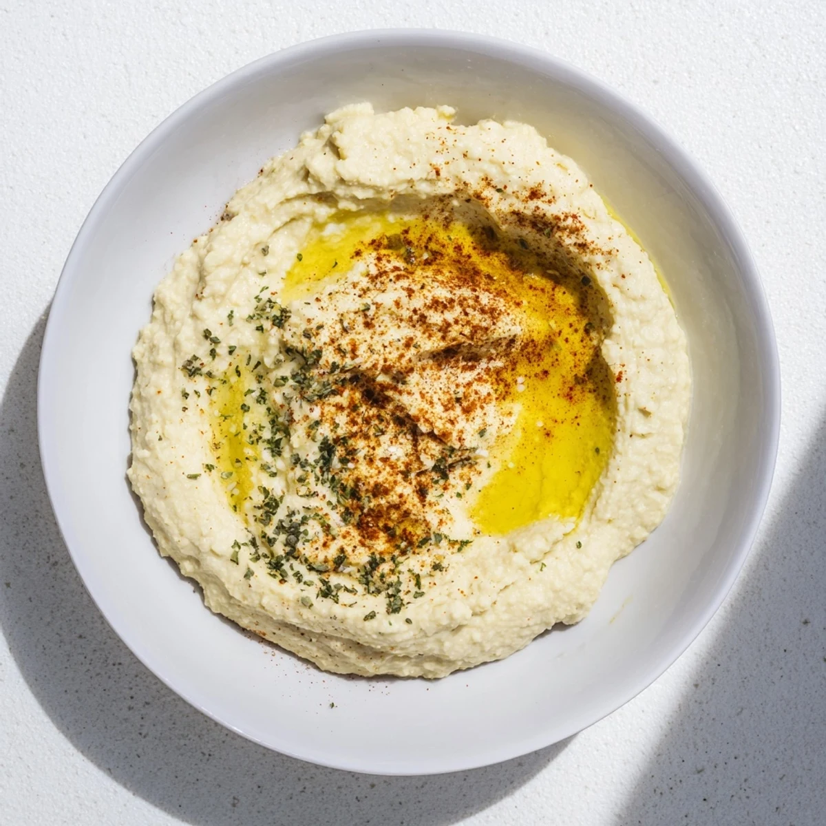 Vibrant homemade hummus, enhanced with paprika, ready in just 5 minutes, ideal for dipping vegetables.