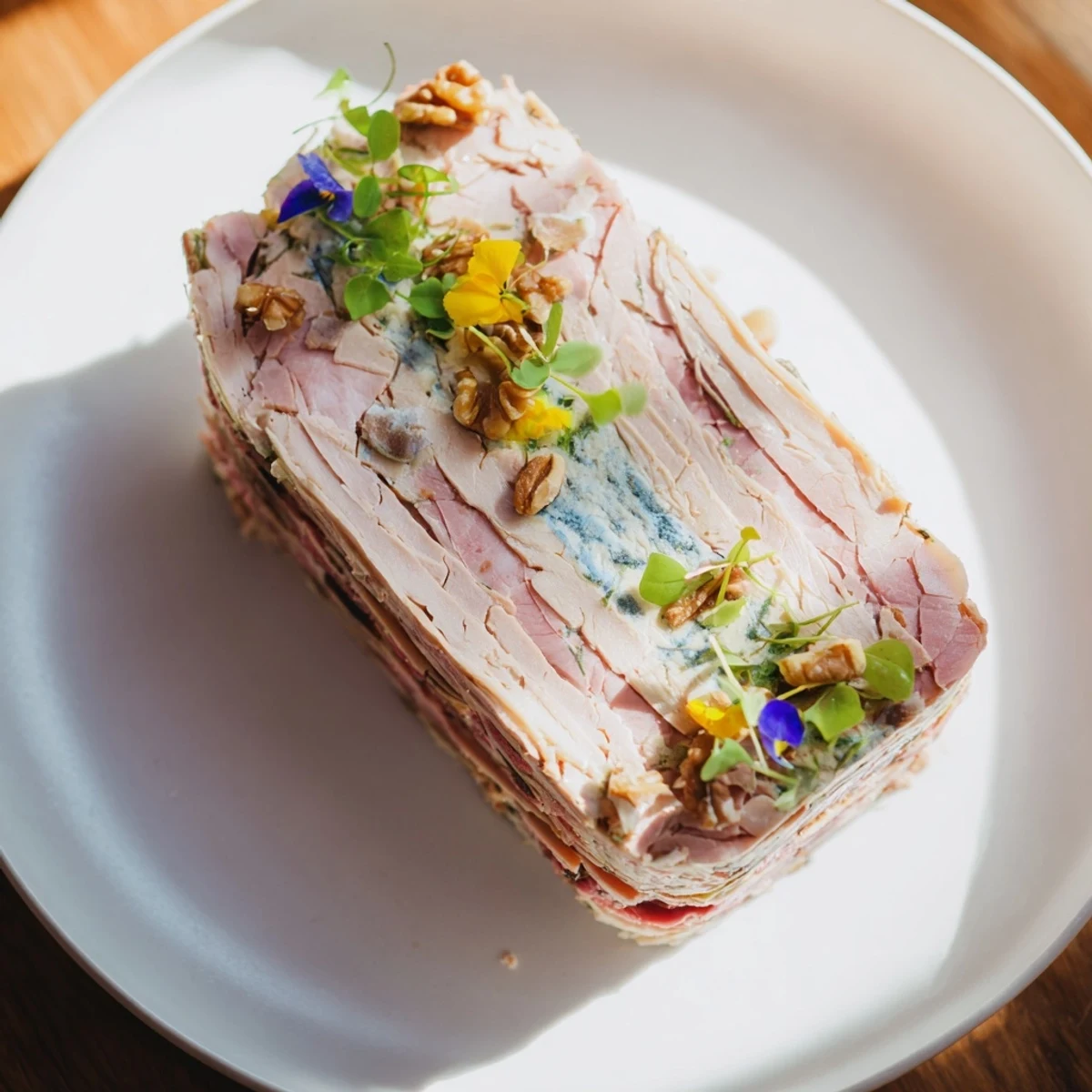 The Grand Canyon Rim terrine's stunning meat layers with a blue cheese river ready for slicing.