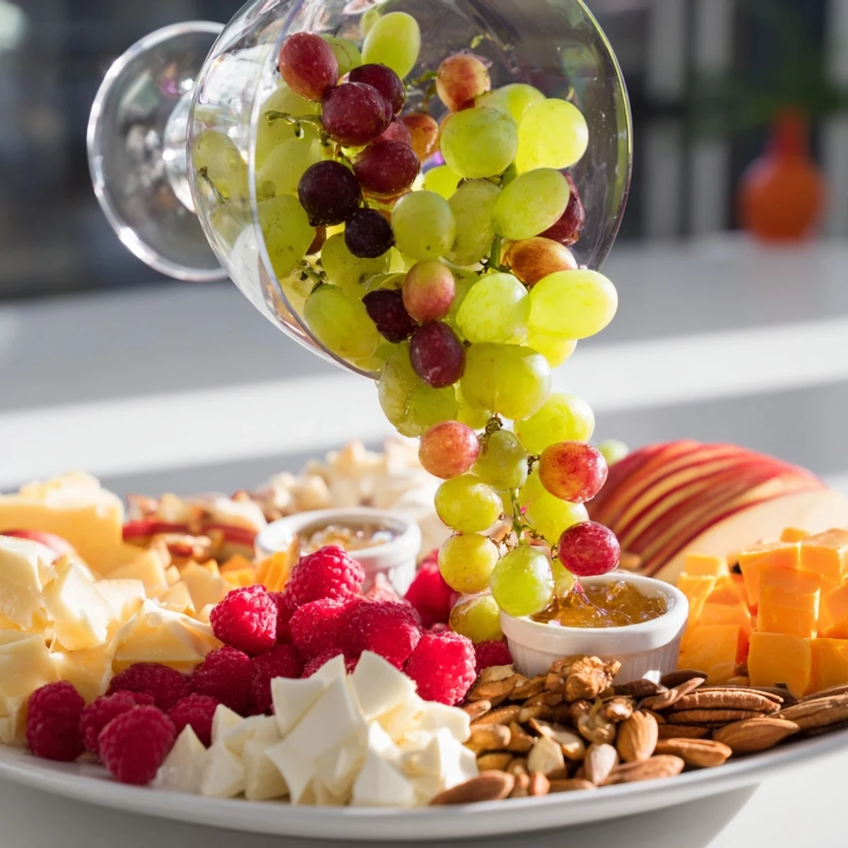 This festive Champagne Waterfall Board, perfect for sharing, features a cascading display of delicious appetizers.