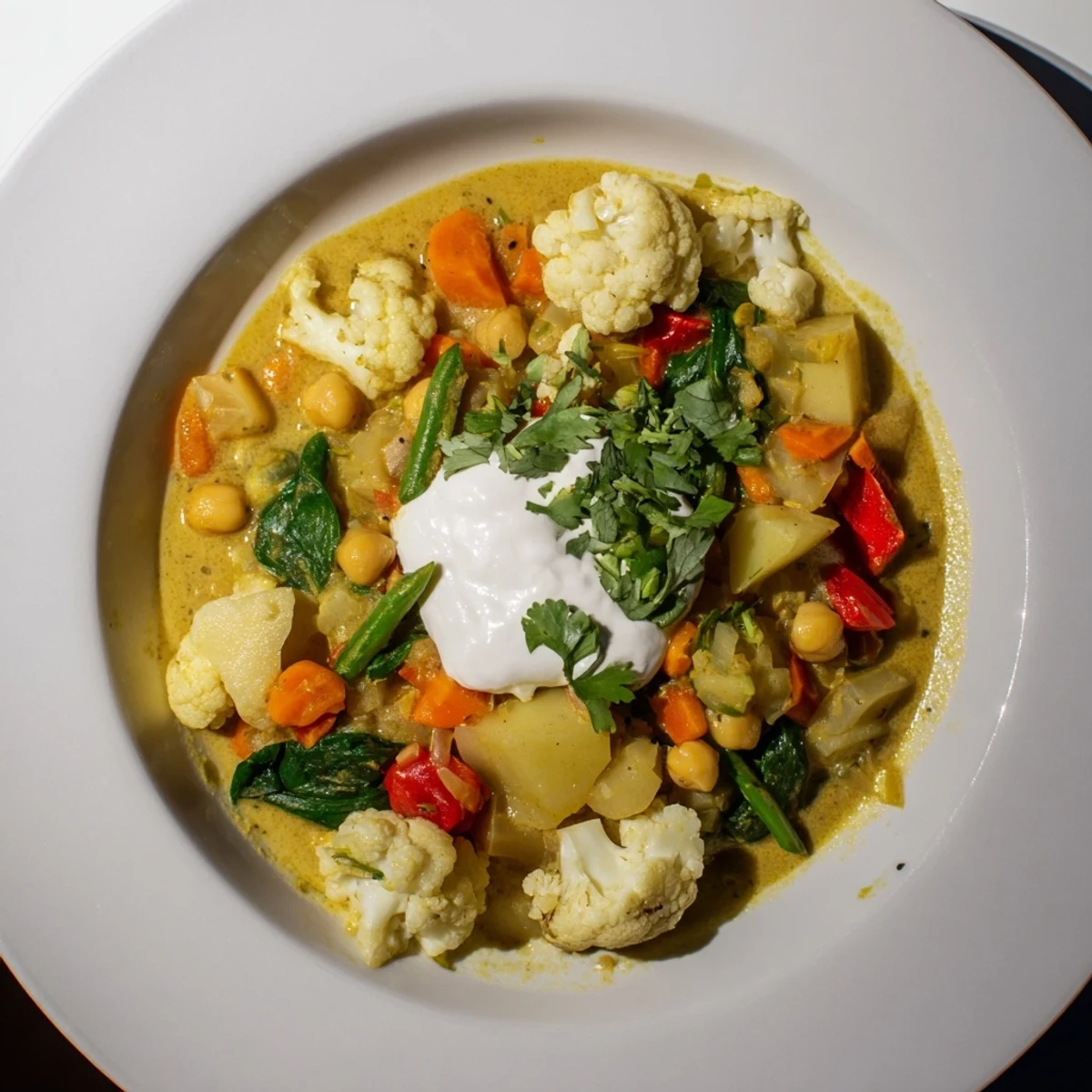 Waste-Free Vegetarian Curry served hot over rice, garnished with fresh cilantro, a delicious vegan meal.