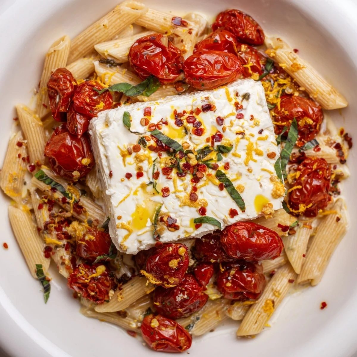 Imagine the textures in this Baked Feta 2.0, with a rich, melted feta cheese and basil garnish.