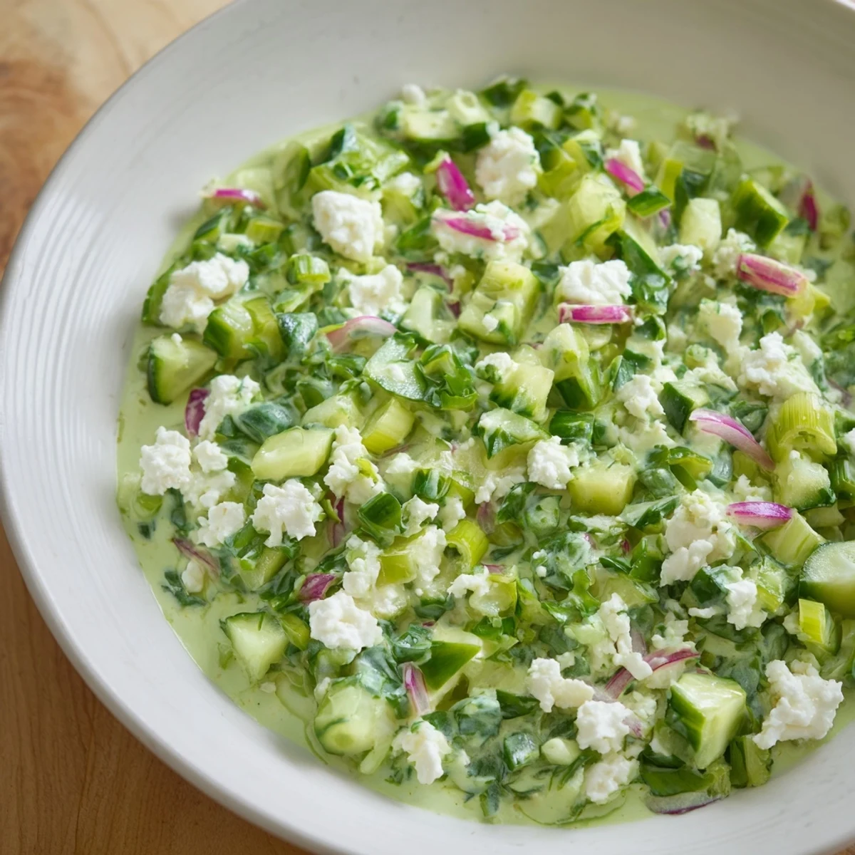 Freshly chopped cabbage salad tossed in green dressing: a refreshing Green Goddess Cabbage Dip, perfect for any gathering.