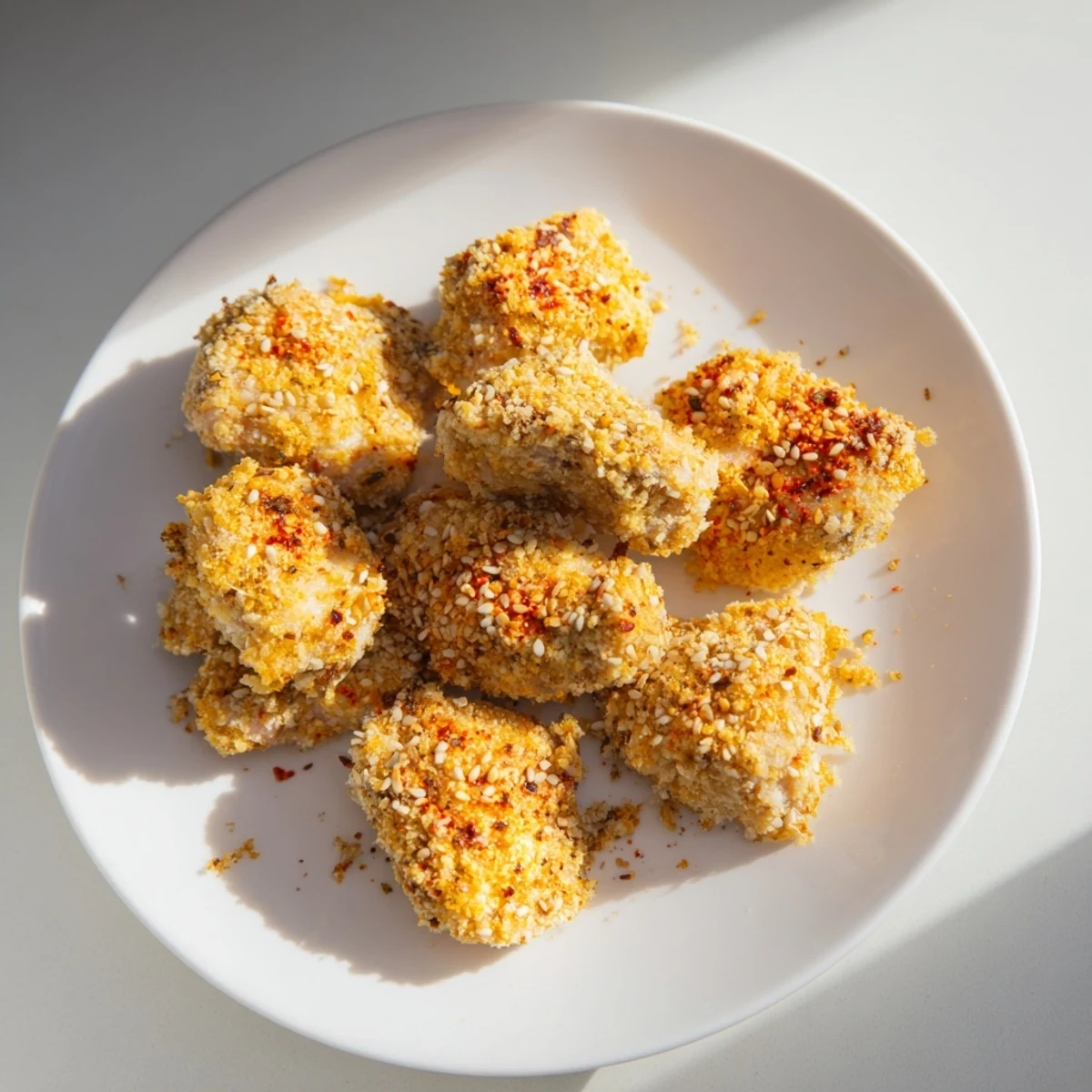 Close-up of baked Spicy Yogurt Chicken Bites offering a tantalizing mix of textures and aromas.