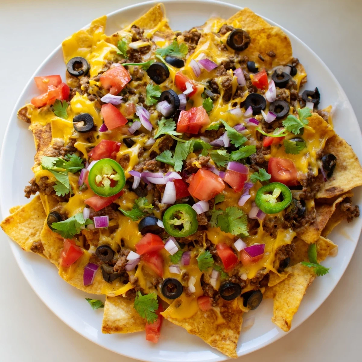 Easy Sheet-Pan Nachos bubbling with melted cheese, savory beef, and fresh, colorful toppings, ready to eat.