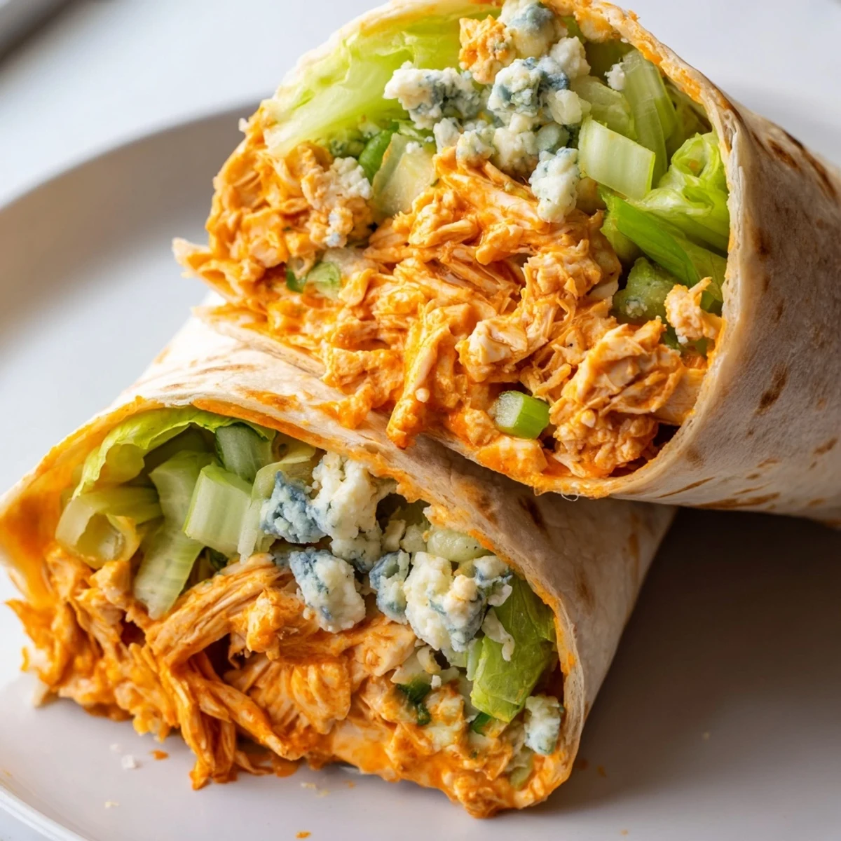 These flavorful Buffalo Chicken Dip Wraps stacked high with romaine lettuce make a satisfying game day lunch.