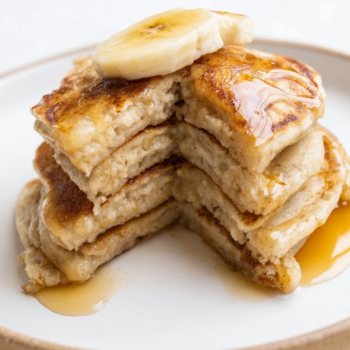 Golden Protein Banana Pancakes, cooked to fluffy perfection, ready to be topped and devoured.