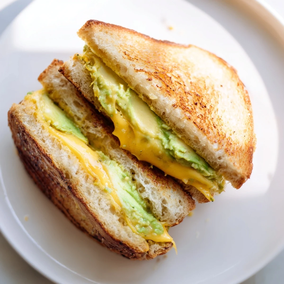 Golden, bubbly Avocado Toast Grilled Cheese, brimming with melted cheese and creamy avocado filling.