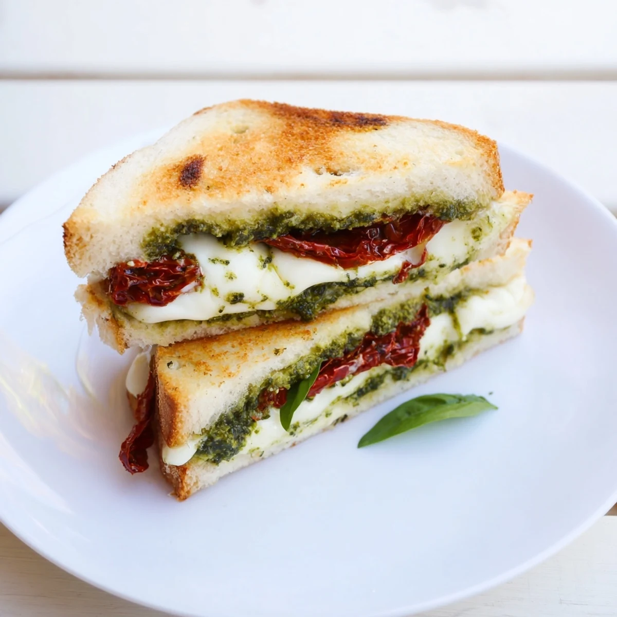 Delicious Pesto Grilled Cheese nestled on a plate ready to be enjoyed, alongside fresh ingredients.