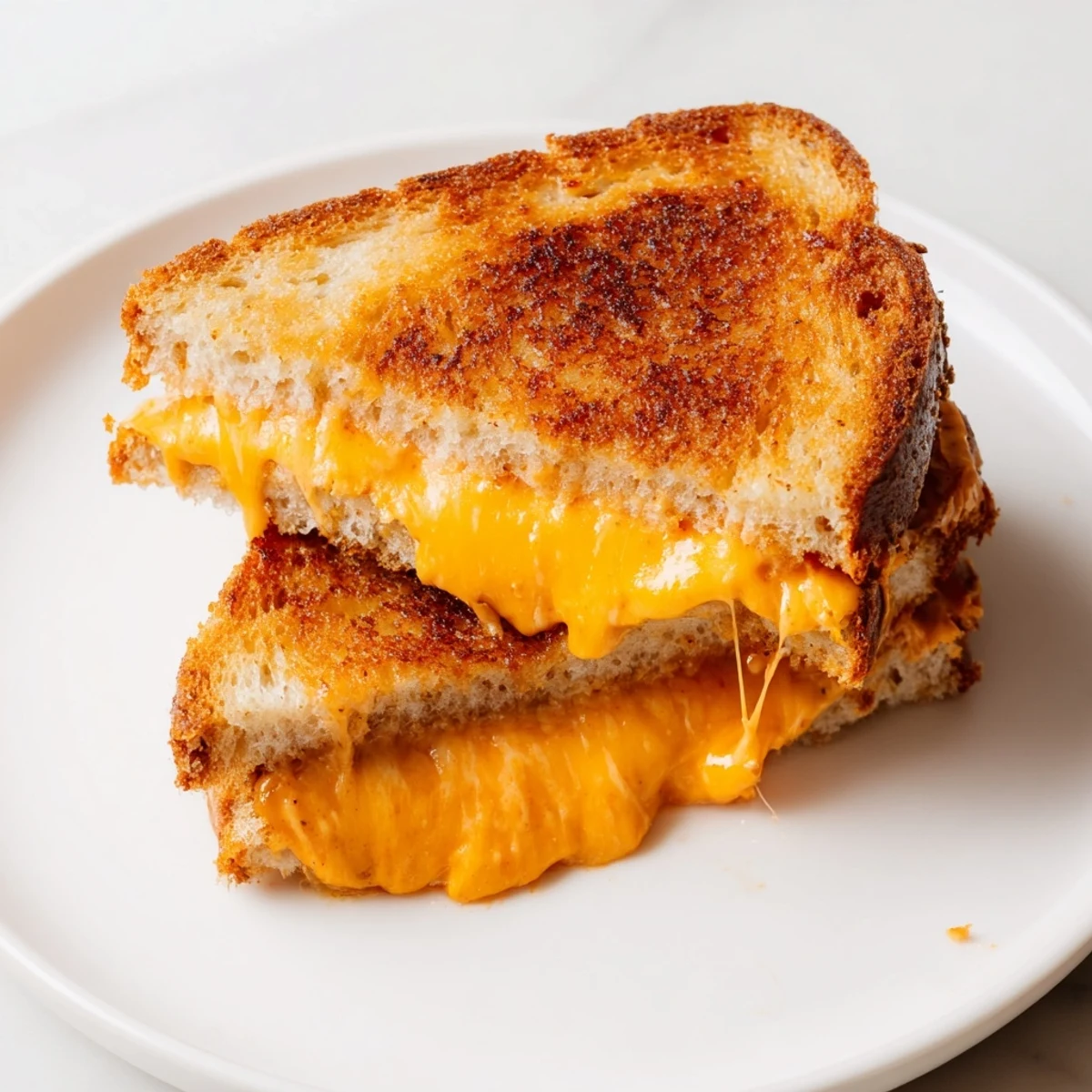 Golden-brown Spiked Grilled Cheese with sriracha mayo, showcasing melted cheddar and Monterey Jack cheese, ready to enjoy.