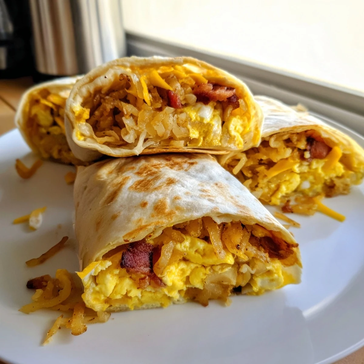 Golden-brown B.E.C. breakfast bites, bursting with savory bacon and cheesy scrambled eggs.