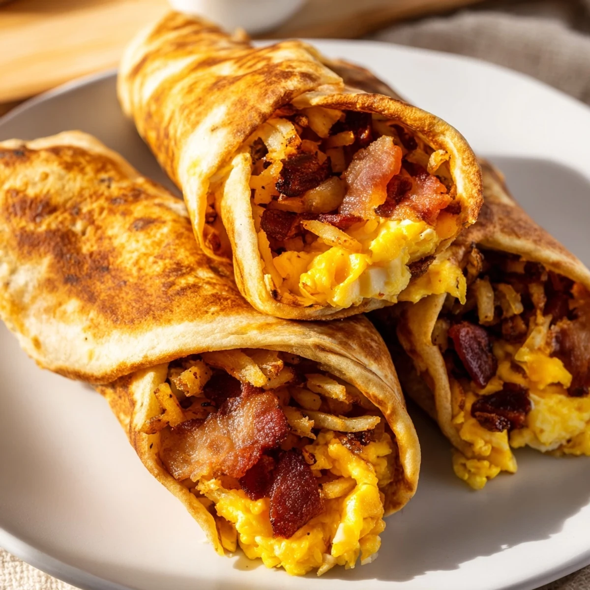 Close-up of baked B.E.C. breakfast bites, showing a satisfyingly soft tortilla and cheesy filling.