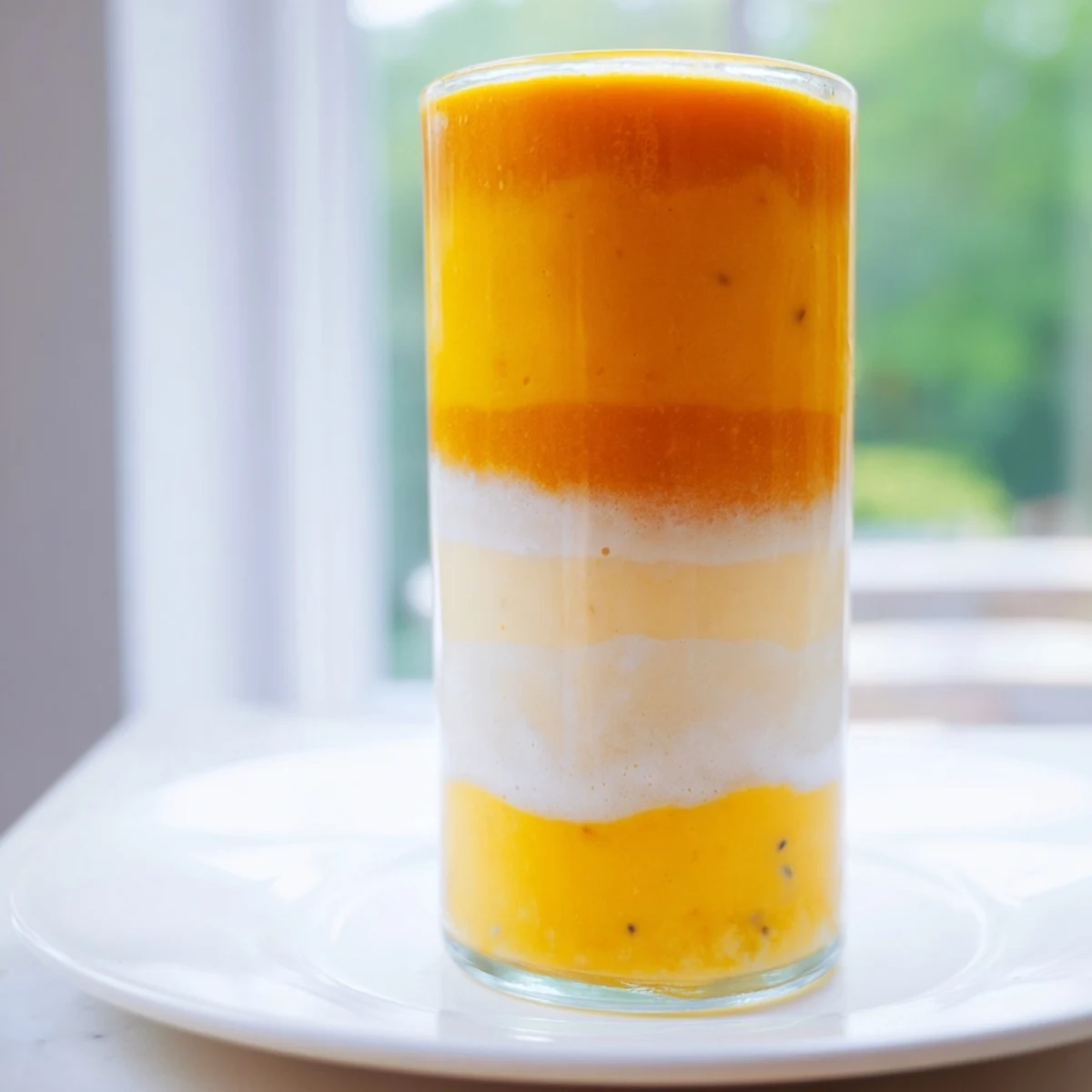 Healthy and bright, the Tropical Sunset Smoothie is a beautiful blend of tropical fruit and yogurt.