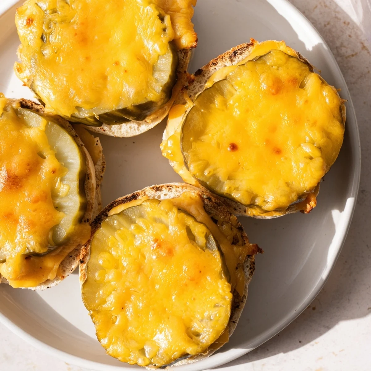 Crispy edges and tangy flavor of a warm, homemade Pickle Bread Sandwich ready to eat.