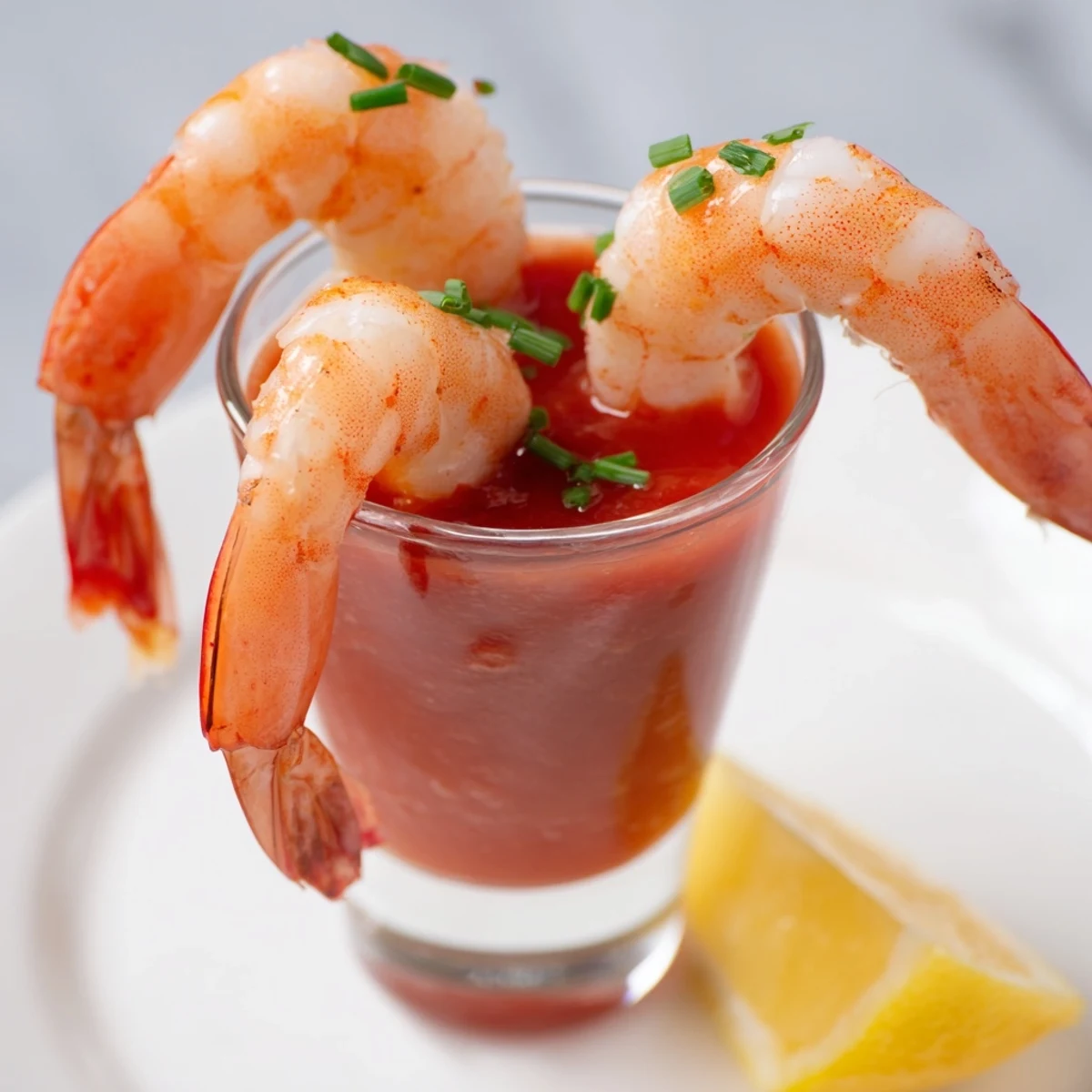 Retro Prawn Cocktail Shooters: Succulent shrimp with tangy sauce in elegant shot glasses, perfect party appetizer.