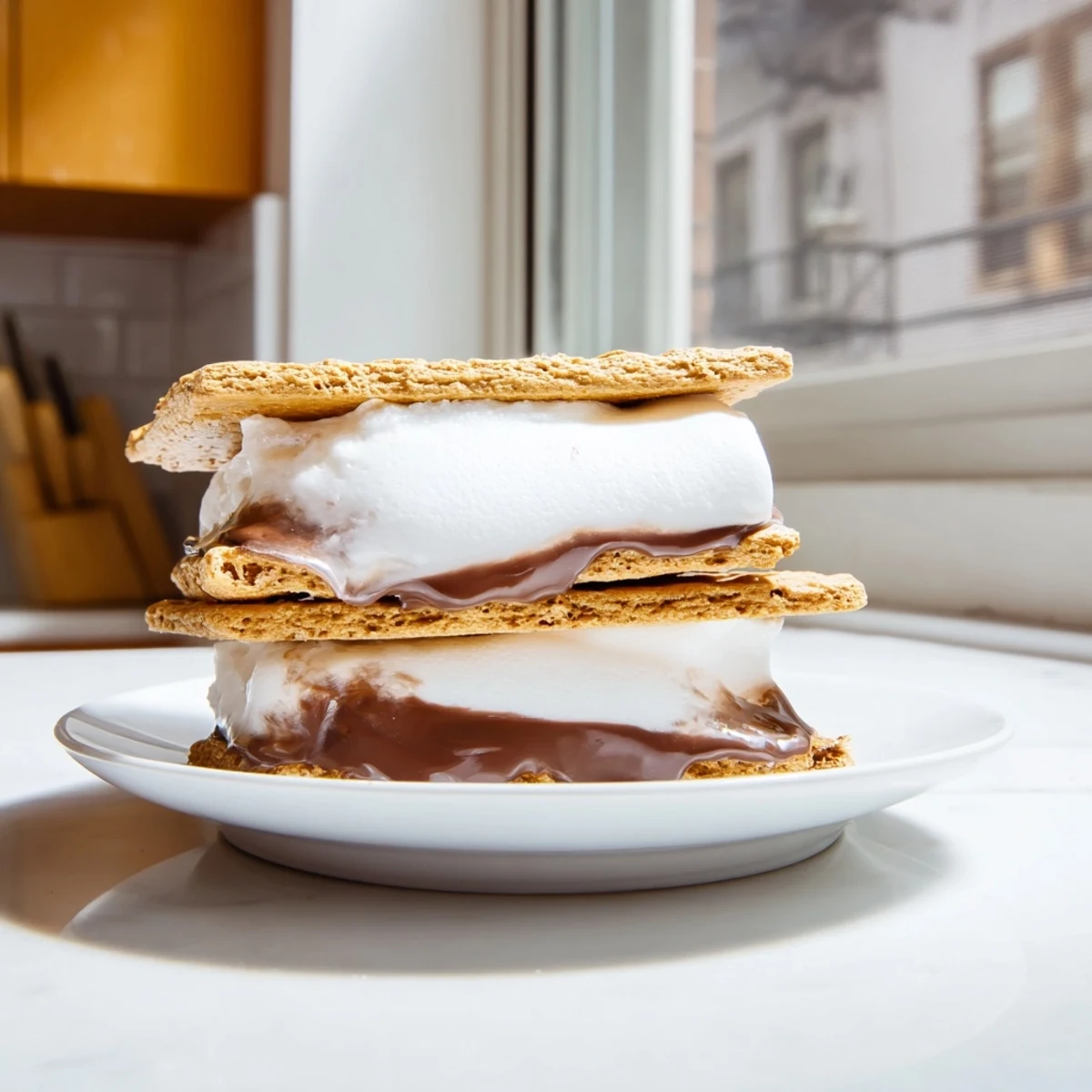 Golden, toasted marshmallows and melted chocolate peek out from between crisp graham crackers in this air fryer s'mores recipe.