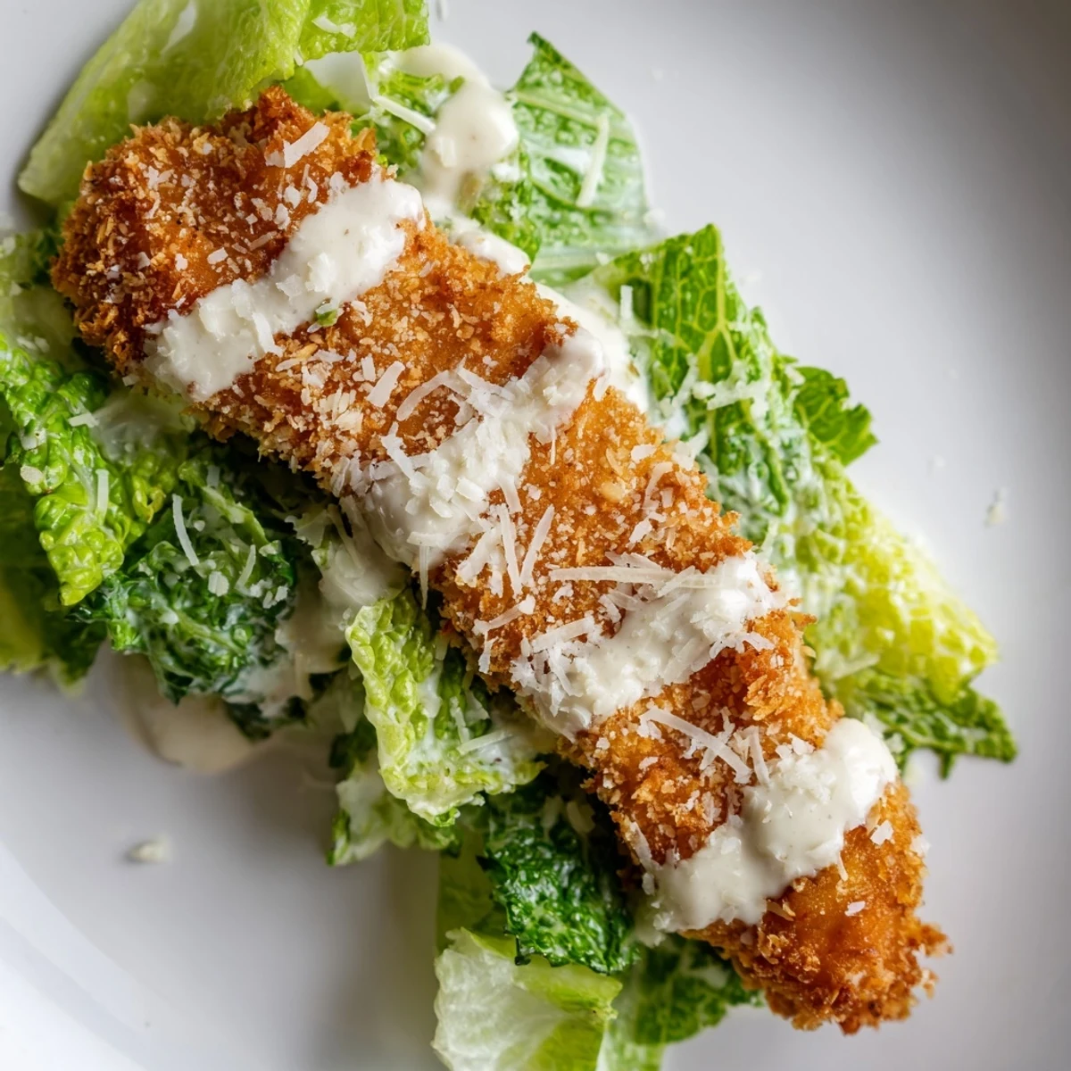 Golden, crispy chicken strips nestled inside a soft flour tortilla with fresh romaine lettuce, Caesar dressing, and Parmesan.