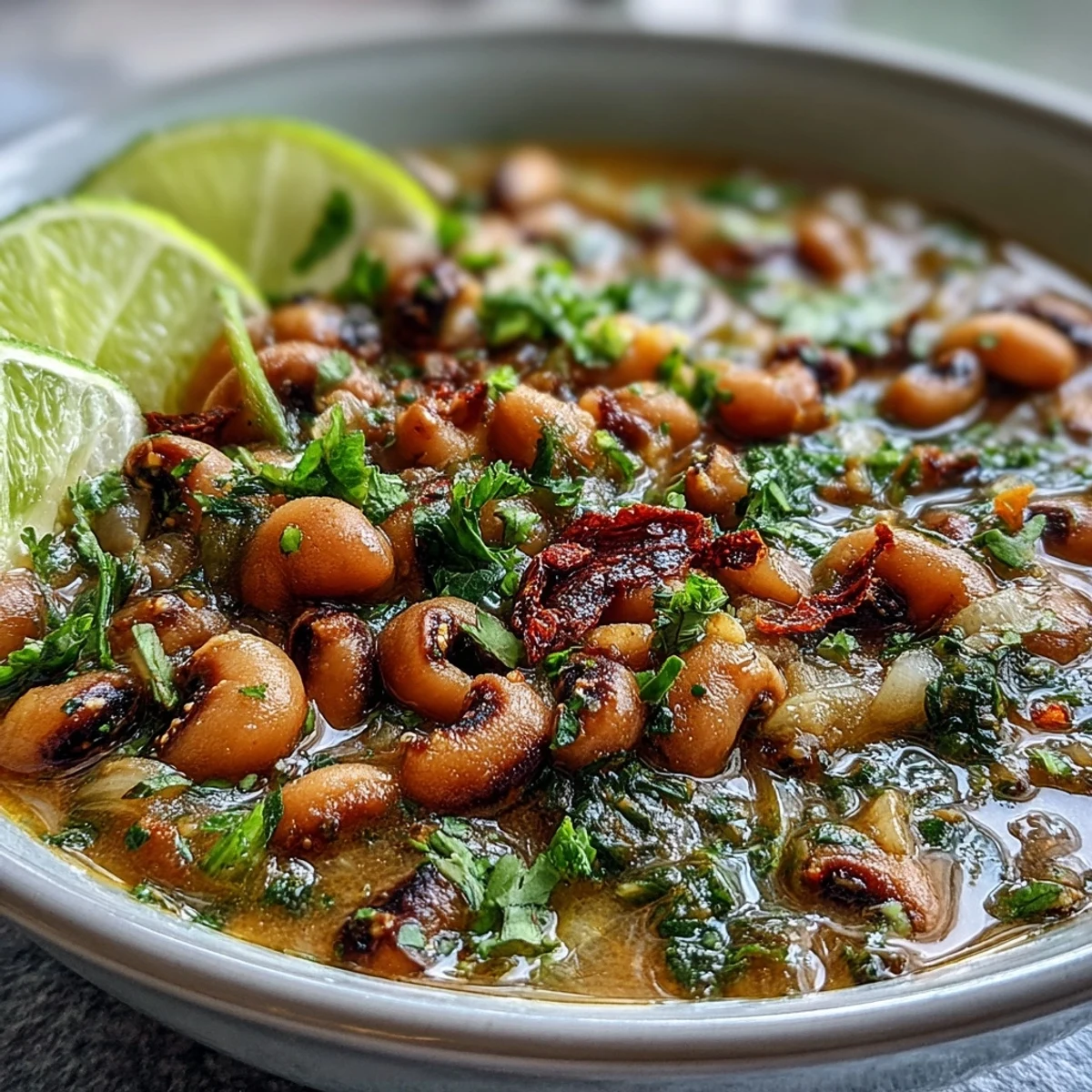 Creamy Black-Eyed Pea Curry with cilantro and lime, served over fluffy basmati rice.