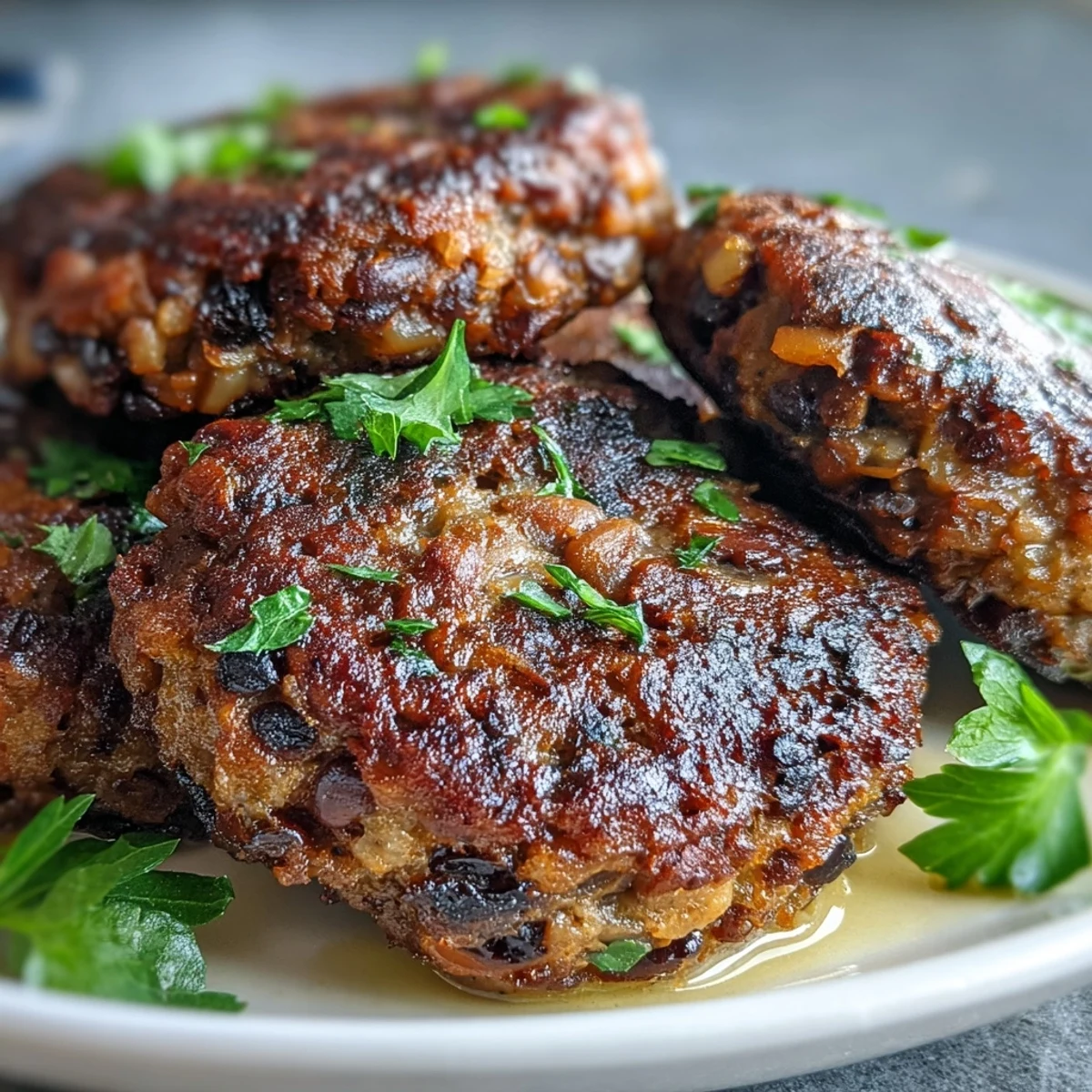 Crispy pan-fried Black-Eyed Pea Burger Patties served alongside a vibrant salad and lemon wedges.