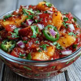 Fresh Fricy Peach Jalapeño Salsa, a colorful, zesty topping for summer fish.