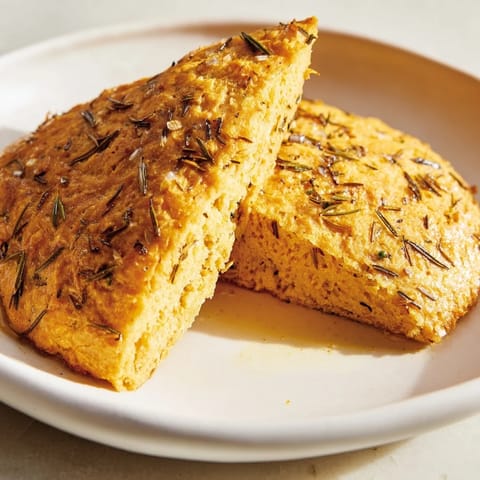 Freshly baked Yeast-Free Garlic and Rosemary Bannock Bread, boasting a flaky crust and savory flavors, perfect with butter.