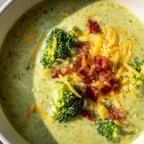 Creamy, cheesy Broccoli Cheddar Soup with crispy bacon crumbles; perfect for a cold evening.