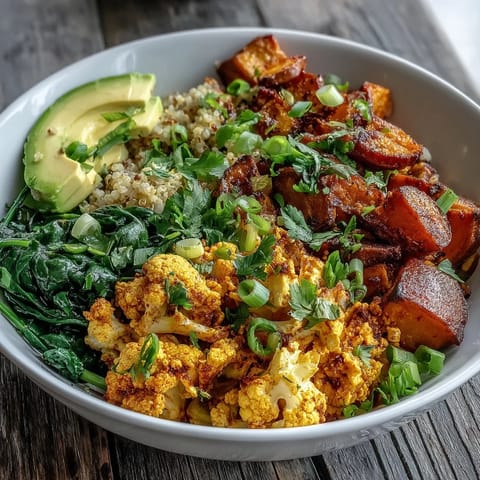 Vibrant Tofu Scramble Vegan Breakfast Bowl topped with creamy avocado slices and fresh green onions on a rustic plate.