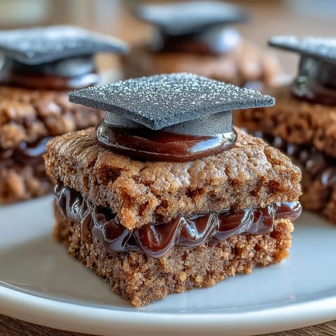 A tray of easy graduation cookies topped with fondant mortarboard hats, perfect for celebrating graduates.