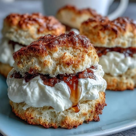 Golden scones infused with dandelion honey, served with a generous dollop of clotted cream for a luxurious afternoon treat.