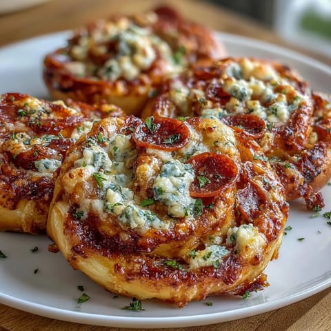 Golden, flaky pastry spirals filled with zesty marinara, melted mozzarella, and savory pepperoni, baked to perfection.