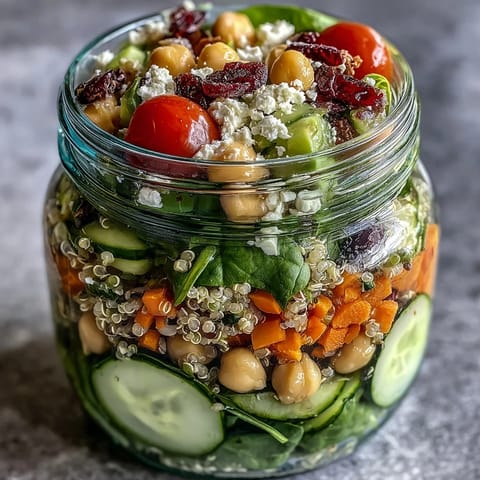 Colorful mason jar salads with quinoa, avocado, and crisp veggies—perfect for quick, nutritious lunches all week.  