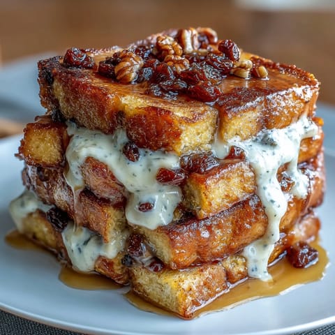 Warm, gooey Capirotada layered with cinnamon-spiced piloncillo syrup, raisins, and cheese in a comforting Mexican bread pudding.  