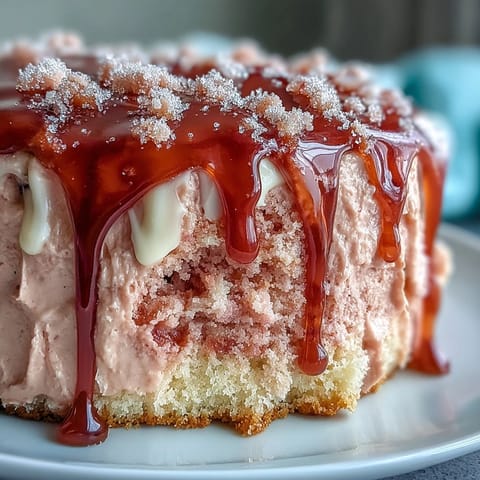 Delicate rosé-infused velvet cake layers frosted with creamy cheese frosting, crowned with shimmering gold drip for a stunning bridal shower dessert.  
