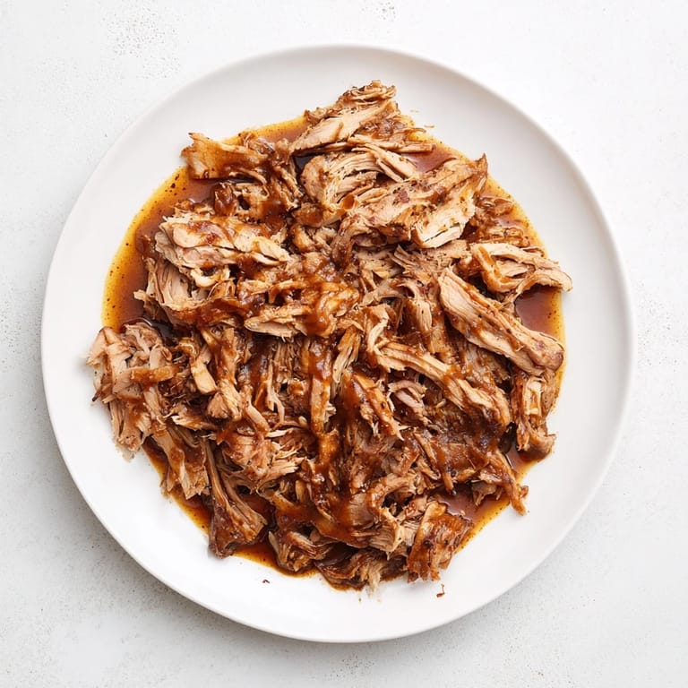 Juicy shredded 5-Ingredient BBQ pulled pork, seasoned and bubbling in a slow cooker, a family favorite.