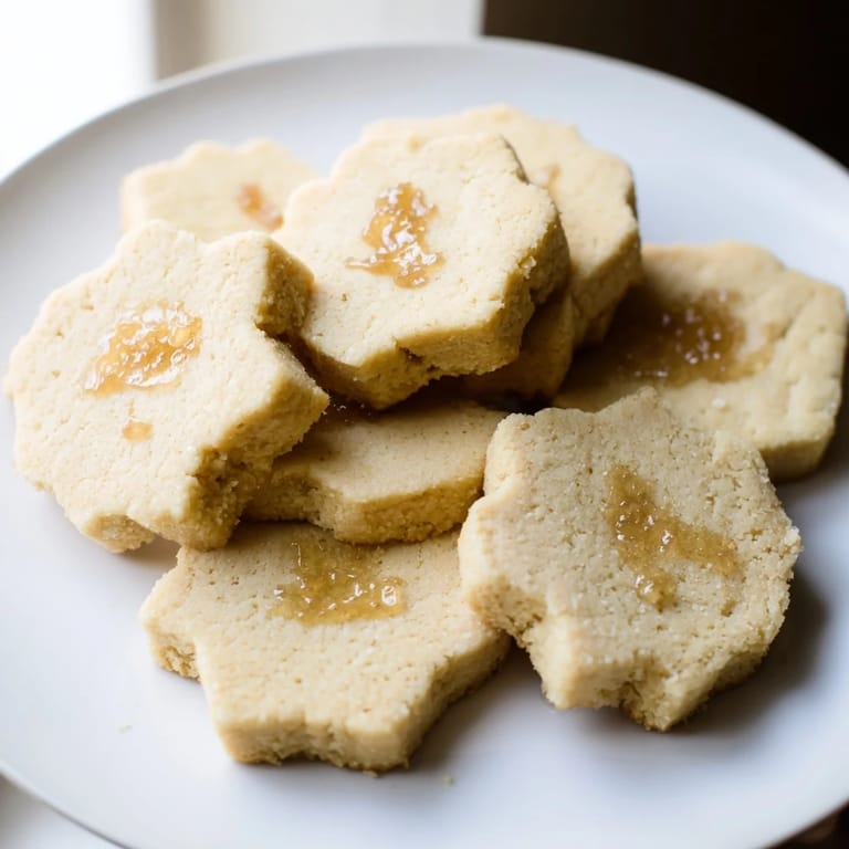 Freshly made honey butter shortbread cookies arranged beautifully, ready to be enjoyed with a cup of tea.