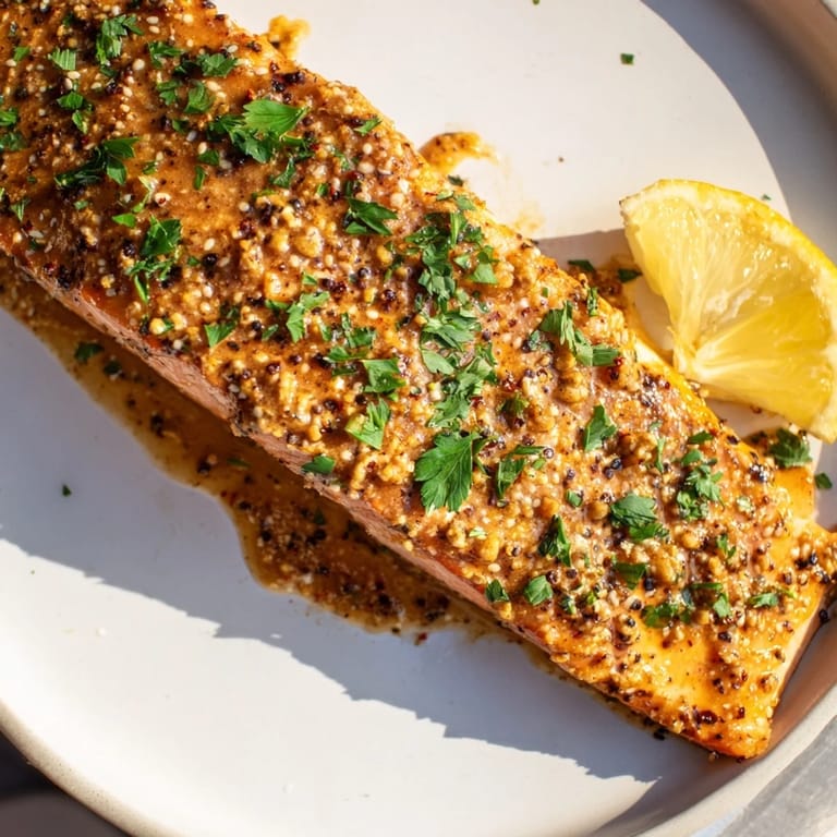 Freshly broiled honey mustard glazed salmon, a quick and delicious weeknight dinner with bright flavors.
