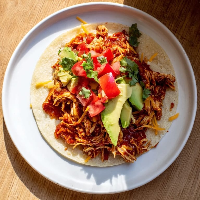 Glimpse the tender slow cooker shredded chicken tacos, ready to be filled with fresh toppings and served.
