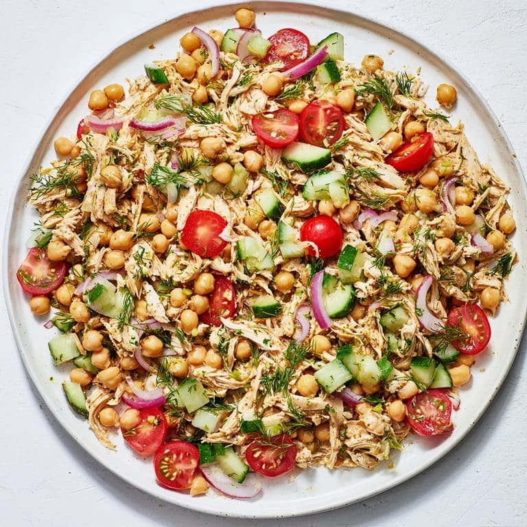 A close-up of a vibrant Dense Bean Salad with Lemon-Dill Chicken, perfect for lunch.