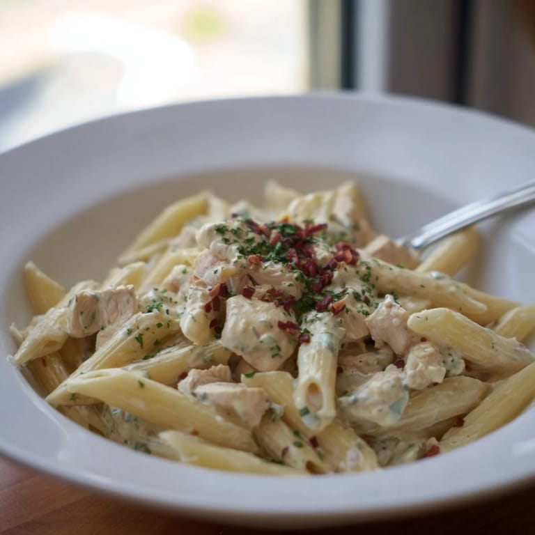 This close-up showcases flavorful Turkish Pasta with Ground Turkey, topped with a creamy yogurt sauce.
