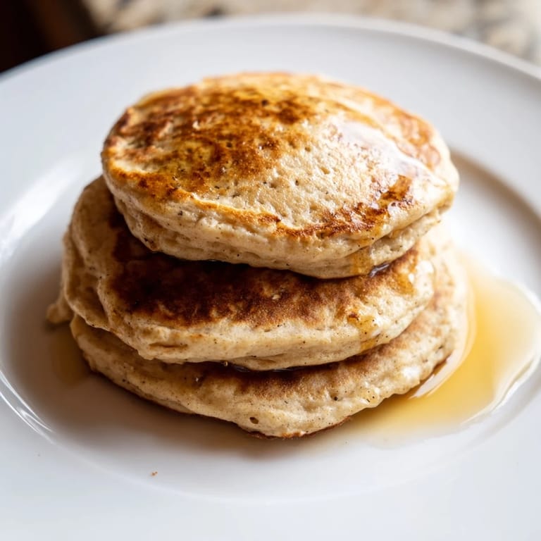 A stack of fluffy, homemade banana oat pancakes, perfect for a quick, healthy breakfast.