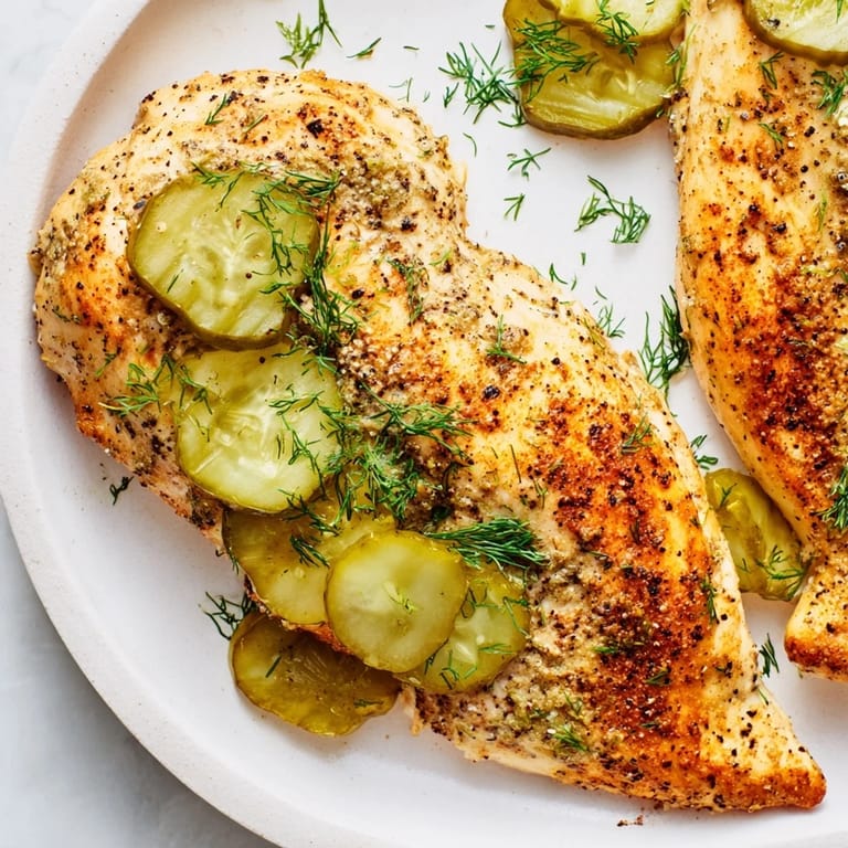 Oven-baked Pickle Ranch Chicken with crispy edges, offering a symphony of savory ranch and tangy dill flavors.