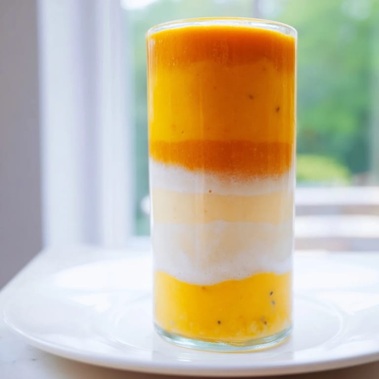 Healthy and bright, the Tropical Sunset Smoothie is a beautiful blend of tropical fruit and yogurt.