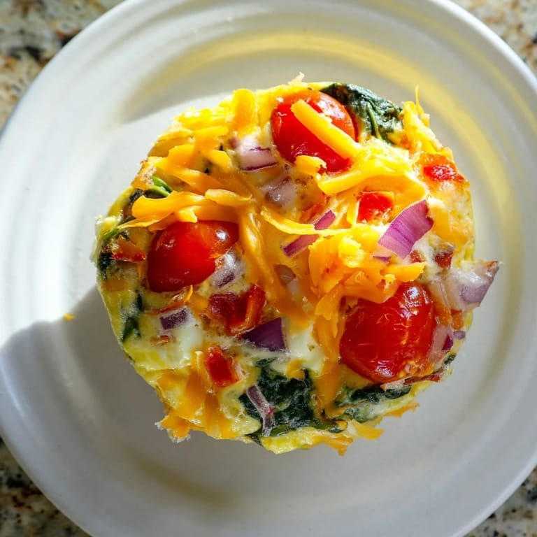 Warm Customizable Egg Muffins fresh from the oven, showing melty cheese and vibrant bell peppers.