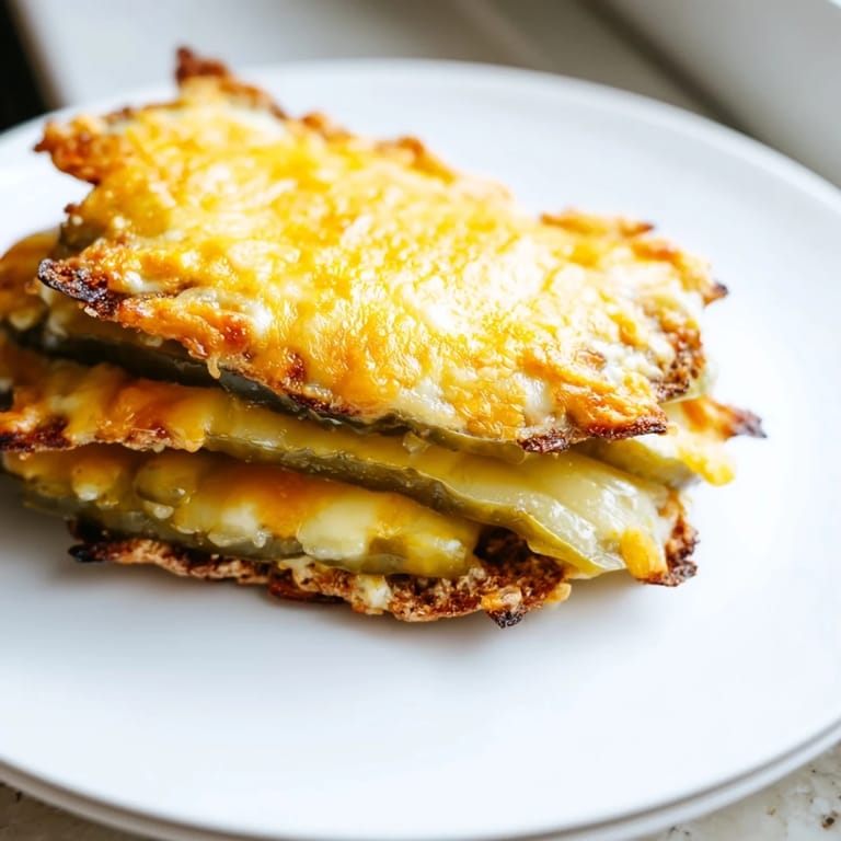 Close-up of a low-carb Pickle Bread Sandwich, a visually appealing blend of cheese and pickles.