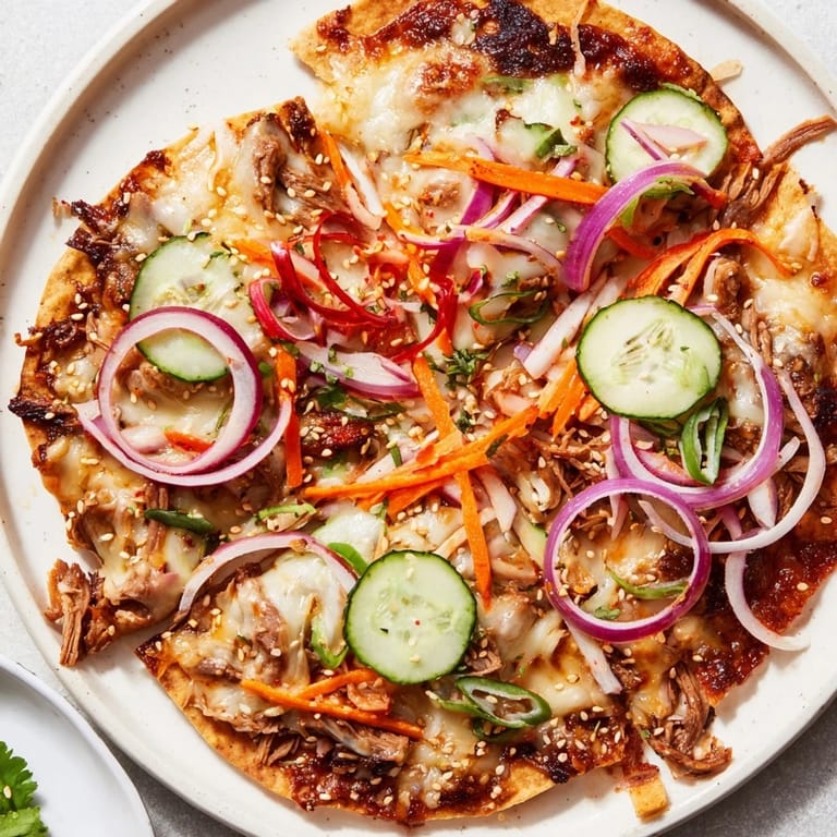 A close-up shot of Korean BBQ Nachos with sizzling beef and fresh toppings ready to enjoy.